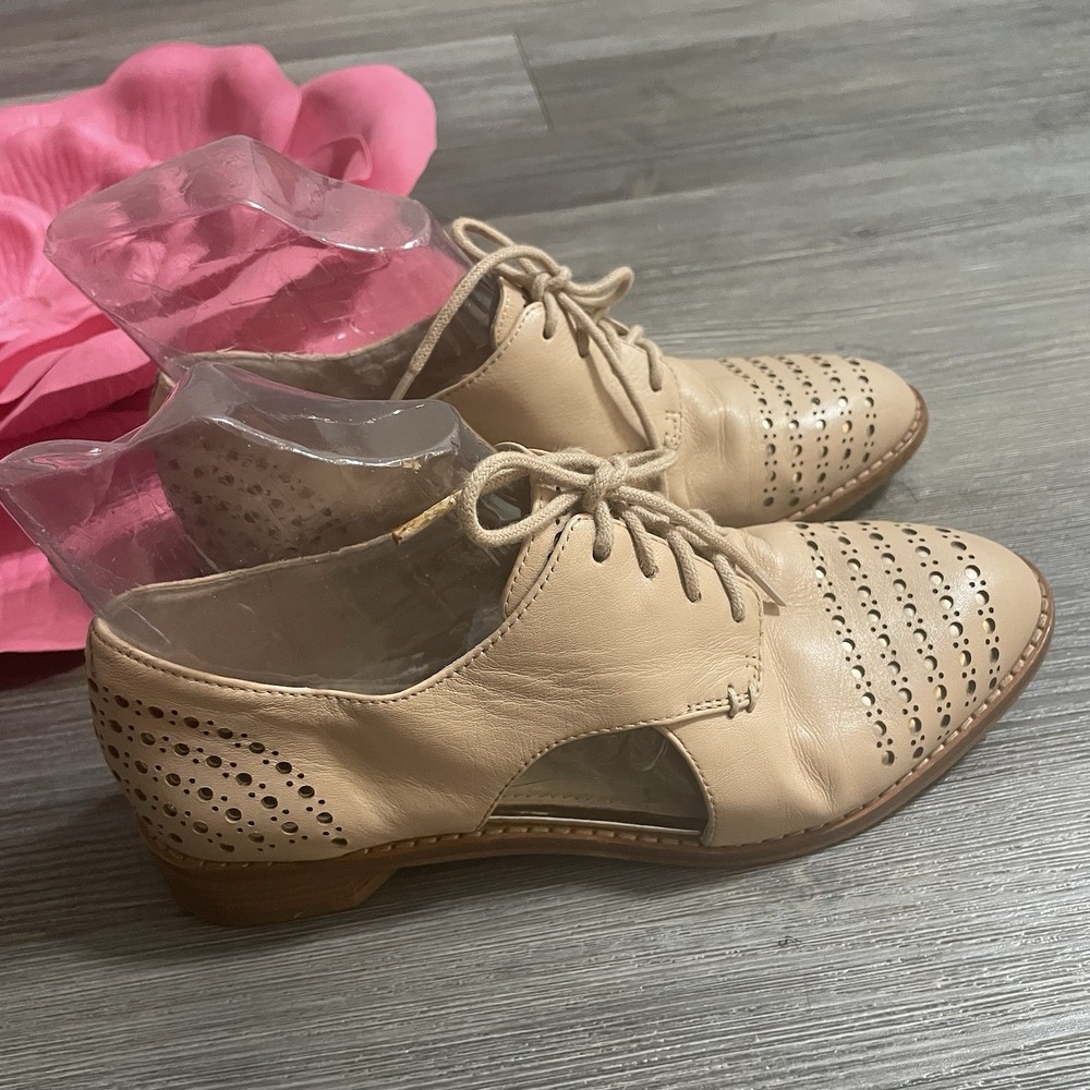 LOUISE ET CIE Oxfords Lo-Felta Peach/Blush Gold Cut Outs Leather Loafers Lace-Up